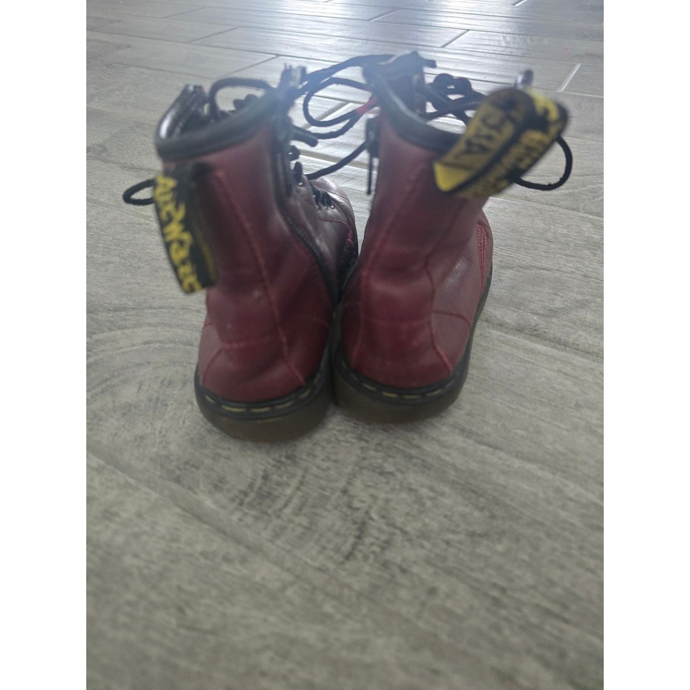 Dr. Martens Delaney Cherry Red Leather Lace Up Side Zip Combat Boots Kids US 11 - Picture 3 of 9